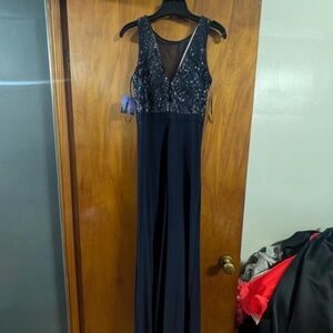 Elegant Navy Blue Sequin Evening Dress